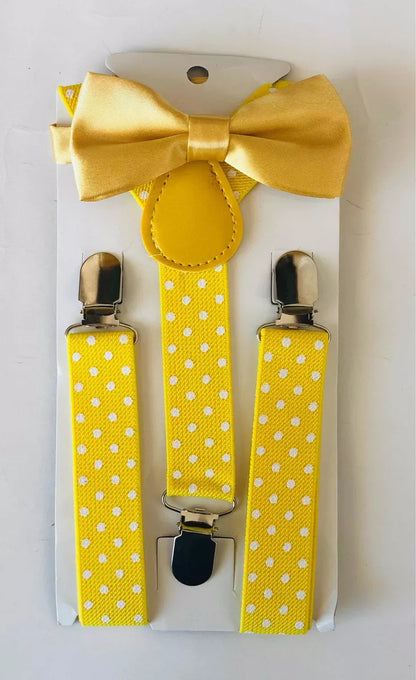 SET DE TIRANTE POLKA DOT CON CORBATA MOÑO COLOR LISO PARA NIÑOS