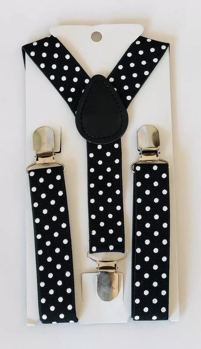 SET DE TIRANTE POLKA DOT CON CORBATA MOÑO COLOR LISO PARA NIÑOS