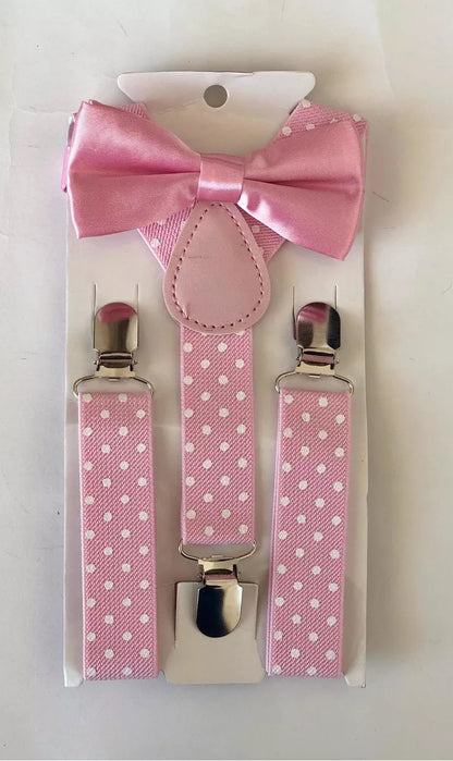 SET DE TIRANTE POLKA DOT CON CORBATA MOÑO COLOR LISO PARA NIÑOS