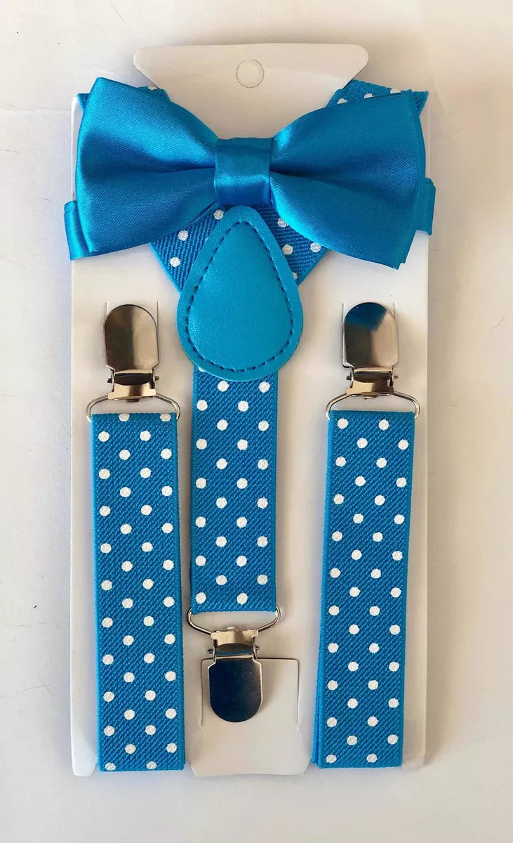 SET DE TIRANTE POLKA DOT CON CORBATA MOÑO COLOR LISO PARA NIÑOS