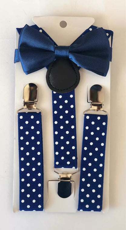 SET DE TIRANTE POLKA DOT CON CORBATA MOÑO COLOR LISO PARA NIÑOS