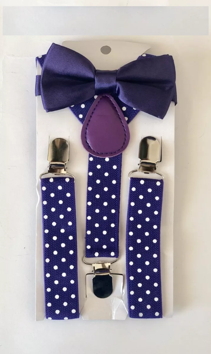 SET DE TIRANTE POLKA DOT CON CORBATA MOÑO COLOR LISO PARA NIÑOS