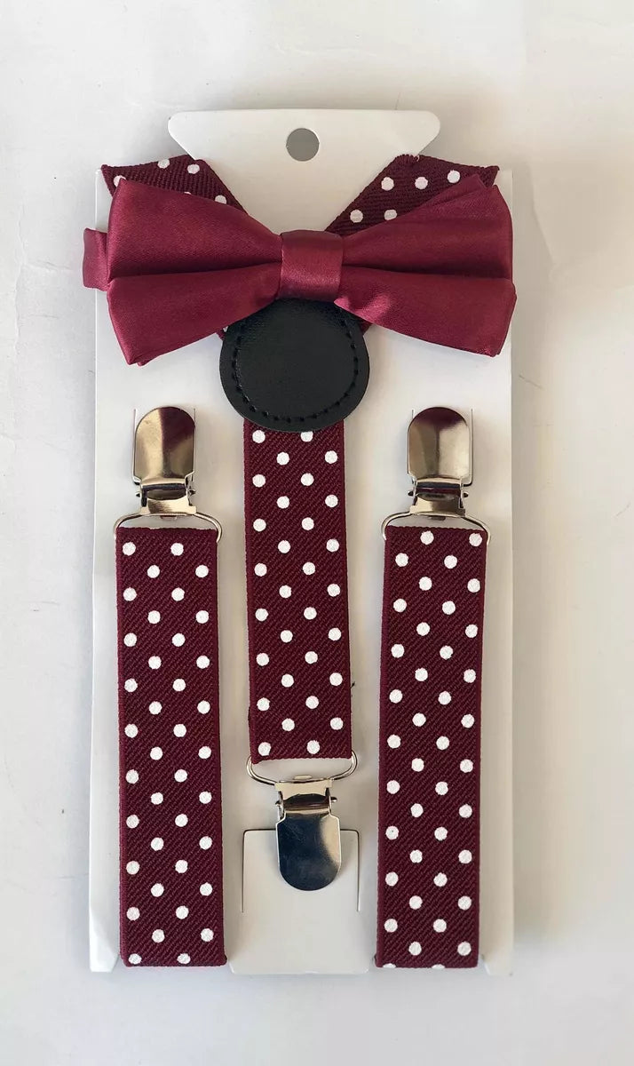 SET DE TIRANTE POLKA DOT CON CORBATA MOÑO COLOR LISO PARA NIÑOS