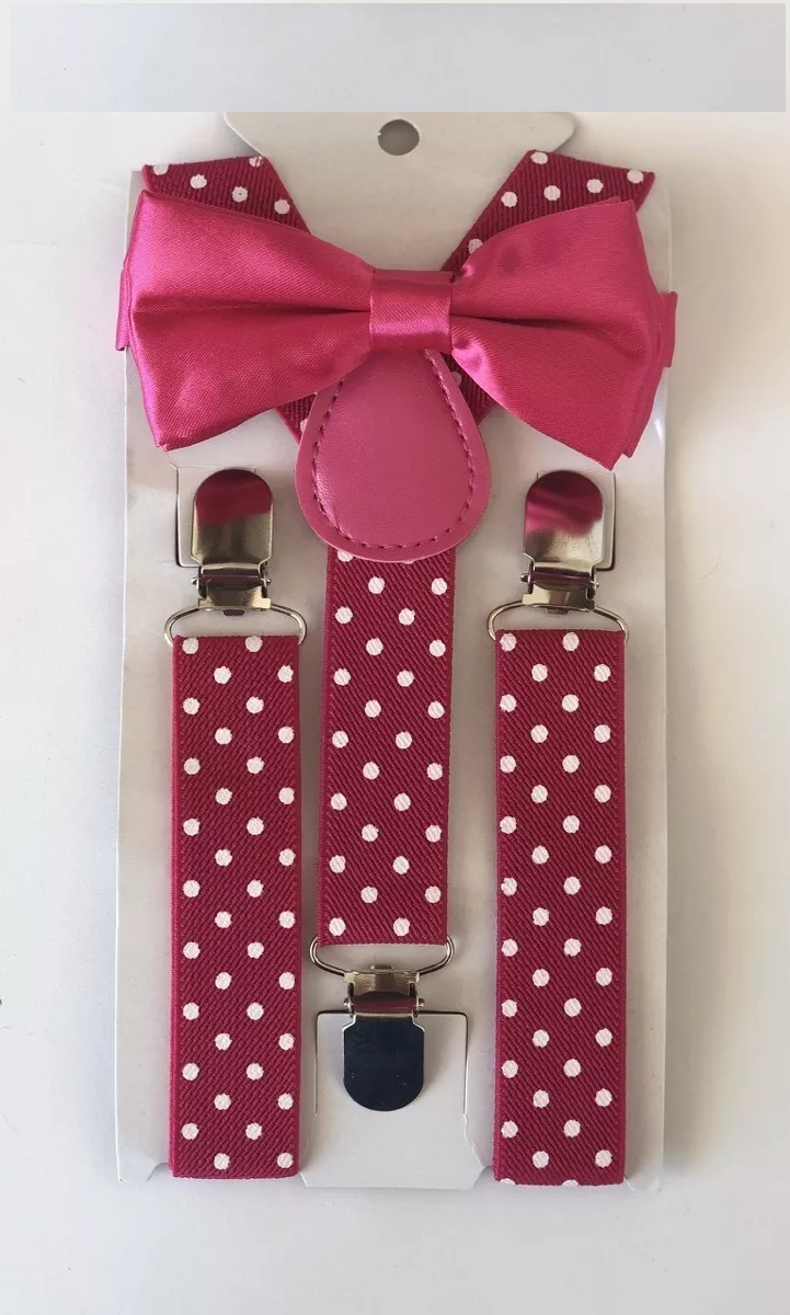 SET DE TIRANTE POLKA DOT CON CORBATA MOÑO COLOR LISO PARA NIÑOS